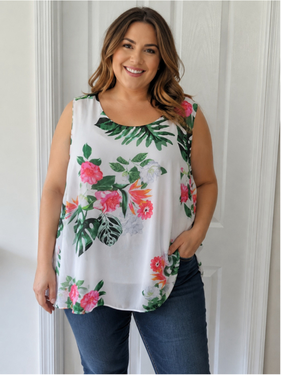 Vince Camuto Tops - Vince Camuto Women's Floral Sleeveless White Green Pink Tank Top Plus Sz 2X